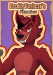 2023 absurd_res anthro canid canine digital_drawing_(artwork) digital_media_(artwork) english_text eye_patch eyewear five_nights_at_freddy&#039;s fox foxy_(fnaf) fur gold_(metal) gold_tooth hi_res looking_at_viewer male mammal mandyfoxy multicolored_body multicolored_fur pirate poster purple_background red_body red_fur scottgames sharp_teeth simple_background smile snout solo teeth text two_tone_body two_tone_fur yellow_eyes