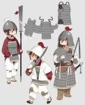  3girls armor chinese_armor chinese_empire fangdan_runiu grey_background helmet holding holding_mace holding_polearm holding_sword holding_weapon jitome lamellar_armor military multiple_girls original plume polearm sheath sheathed simple_background song_dynasty sword watermark weapon yuan_dynasty 