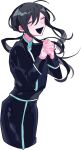  1boy ahoge bad_source black_hair cassock closed_eyes hair_between_eyes highres himanemuitoma long_hair long_sleeves low_ponytail open_mouth orthodoxia_(vocaloid) own_hands_together ponytail praying smile tadashi_kunai transparent_background turtleneck vocaloid 