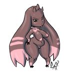  big_butt breasts butt cautioncat chubby digimon female lips lopmon nipples pink_nipples plain_background solo white_background wide_hips 