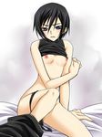  bad_id bad_pixiv_id black_hair black_panties code_geass flat_chest genderswap genderswap_(mtf) lelouch_lamperouge luluko panties panties_around_one_leg purple_eyes shirt_lift short_hair solo underwear yorushin 