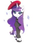 3:4 absurd_res beret blush clothed clothed_feral clothing equid equine eyelashes eyeshadow female feral friendship_is_magic hair hasbro hat headgear headwear hi_res hooves horn long_hair looking_at_viewer makeup mammal my_little_pony nendo purple_hair quadruped rarity_(mlp) signature solo sweater topwear unicorn unicorn_horn white_body