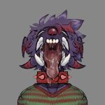 absurd_res ambiguous_gender anthro bodily_fluids clothing collar drooling fangs fur hi_res mammal monster mouth_shot open_mouth purple_body purple_fur saliva shirt solo spiked_collar spikes teeth thecore34 tongue tongue_out topwear