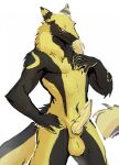 absurd_res animal_genitalia anthro balls claws erection genitals hand_on_chest hand_on_hip hi_res jackel_(hacksource553) knot male miramint nude penis sergal sheath solo standing