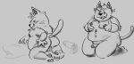 2022 anthro backsack balls belly big_belly domestic_cat erection felid feline felis genitals goro_(mappy) male male/male mammal mappy monochrome moobs nipples overweight overweight_male penis pillow simple_background solo solo_focus weebdrawsnasty