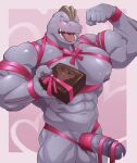 &lt;3 &lt;3_eyes absurd_res anthro balls bdsm big_pecs blush blush_lines bodily_fluids bondage bound bow_ribbon box_of_chocolates candy chocolate dessert erection flexing food game_freak generation_1_pokemon genitals hi_res holidays machoke maldu male muscular muscular_male nintendo nude nude_male pecs penis pokemon pokemon_(species) ribbon_bondage ribbons solo sweat sweatdrop valentine&#039;s_day vein veiny_penis