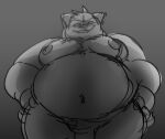 2022 anthro belly big_belly domestic_cat felid feline felis goro_(mappy) male mammal mappy moobs navel nipples obese obese_male overweight overweight_male simple_background sketch solo weebdrawsnasty