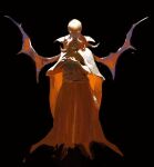  ambiguous_gender art_study bat_wings black_background cape colored_skin commentary demon_wings english_commentary facing_away faux_traditional_media from_behind full_body glowing glowing_eyes high_collar highres long_hair long_sleeves octopus orange_cape orange_skin orange_skirt original own_hands_together robe simple_background skirt solo standing tentacles wings yuming_li 