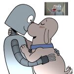 anthro blush canid canine canis collar dog_(robot_dreams) domestic_dog duo hand_on_back hand_on_chest hand_on_neck machine male male/male mammal nanocorpx robot robot_(robot_dreams) robot_dreams simple_background tail tail_motion tailwag white_background