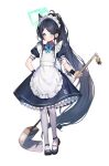  &lt;key&gt;_(robot)_(blue_archive) 1girl absurdly_long_hair alternate_costume apron aris_(blue_archive) aris_(maid)_(blue_archive) black_dress black_footwear black_hair blue_archive blue_eyes blush closed_mouth dress enmaided frilled_apron frills green_halo grey_pantyhose halo hanato_(seonoaiko) highres holding holding_mop long_hair maid maid_apron maid_headdress mop official_alternate_costume pantyhose puffy_short_sleeves puffy_sleeves shoes short_sleeves simple_background smile solo very_long_hair white_apron white_background 