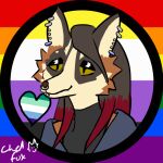 &lt;3 ambiguous_gender anthro black_body black_fur black_hair canid canine canis chel_(chelfox) chelfox clothing cross_fox ear_piercing ear_ring facial_piercing fox fur grey_body grey_fur grey_hair hair icon lip_piercing mammal nonbinary_(lore) nose_piercing orange_body orange_fur piercing red_fox red_hair ring_piercing shirt solo topwear undershirt white_body white_fur yellow_eyes