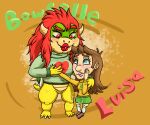 2018 2_horns 4_fingers 5_fingers 6:5 absurd_res anthro artist_logo bangs barefoot big_breasts blue_eyes blush bottomwear bowser breasts brown_clothing brown_eyebrows brown_footwear brown_hair brown_shoes chibi clawed_fingers claws clothing colored crossgender digital_drawing_(artwork) digital_media_(artwork) duo eye_contact eyebrows eyelashes featureless_crotch feet female female/female fingers flirting footwear green_body green_bottomwear green_clothing green_scales green_skirt green_sweater green_topwear hair hair_over_shoulder hand_on_breast hand_on_hand hand_on_head hand_on_shoulder heart_clothing hi_res horn human interspecies koopa larger_female legwear lips logo long_hair looking_at_another luigi mammal mario_bros mtf_crossgender multicolored_body multicolored_scales nintendo non-mammal_breasts orange_clothing orange_sweater orange_topwear pattern_clothing pattern_footwear pattern_legwear pattern_socks pink_lips pink_tongue red_eyebrows red_eyes red_hair red_lips reptile royalty scales scalie shaded shell shoes simple_background size_difference skirt skywater smaller_female socks spiked_shell spiked_tail spikes spikes_(anatomy) striped_clothing striped_footwear striped_socks stripes sweater tail tan_body tan_horn tan_scales tan_skin text thick_eyebrows thick_lips thick_thighs thigh_highs thigh_socks toe_claws tongue tongue_out topwear white_clothing white_footwear white_socks wide_hips yellow_body yellow_scales