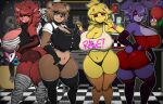 among_us animatronic anthro avian balloon bear big_breasts big_butt bird blue_eyes bonnie_(cally3d) bonnie_(fnaf) breasts brown_hair butt canid canine checkered_floor chica_(cally3d) chica_(fnaf) chicken clothed clothing crewmate_(among_us) crossgender cupcake_(fnaf) electronics eye_patch eyewear female five_nights_at_freddy&#039;s fox foxy_(cally3d) foxy_(fnaf) freddy_(fnaf) fredina&#039;s_nightclub fredina_(cally3d) galliform gallus_(genus) group hair hat headgear headwear holding_microphone holding_object hook hook_hand inflatable innersloth lagomorph leporid machine mammal microphone phasianid rabbit robot scottgames yellow_eyes zomboyde