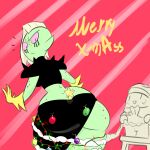 1:1 alien alien_humanoid big_butt bottomwear breasts butt christmas clothed clothing disney female fingers freckles gloves green_body green_skin hair handwear holidays humanoid humanoid_pointy_ears leaning leaning_forward lord_dominator manwithnobats midriff noseless not_furry pink_sclera standing text thick_thighs topwear wander_over_yonder white_hair wide_hips