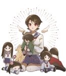  1boy 6+girls angel_wings brown_hair character_doll doll fuura_kafuka hair_ornament hakuuyori highres hitou_nami holding holding_shovel itoshiki_nozomu japanese_clothes kimono kimura_kaere kitsu_chiri komori_kiri looking_at_viewer multiple_girls otonashi_meru puppet sayonara_zetsubou_sensei school_uniform serafuku shovel sitting tsunetsuki_matoi white_background white_wings wings x_hair_ornament 