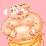  ... 2020 anthro belly domestic_pig humanoid_hands kemono male mammal moobs navel nipples overweight overweight_male pink_background simple_background solo suid suina sus_(pig) toshi_(artist) towel 