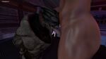 16:9 3d_(artwork) alien bioware bodily_fluids bound collar cum digital_media_(artwork) duo electronic_arts garrus_vakarian genital_fluids hands_behind_back hands_tied human inside kneeling male male/male mammal mass_effect nude oral standing turian typoking1107 widescreen