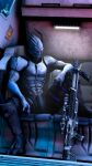 2_toes 3_fingers 4k 9:16 absurd_res alien armor bioware celius_acillion claws clothed clothing electronic_arts feet fingers hi_res looking_at_viewer male mass_effect ranged_weapon shorfi sitting solo toes topless turian weapon