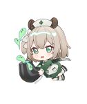  1girl animal_ears apron artist_name black_shoes blush bow brown_hair chibi chibi_only commentary double-parted_bangs dress english_commentary floating full_body green_dress green_eyes hair_bow hat holding holding_smoking_pipe indie_virtual_youtuber legwear_garter long_sleeves looking_at_viewer mary_janes medium_dress naplings_(nimi_nightmare) nimi_nightmare nurse nurse_cap one_side_up open_mouth oversized_object peter_pan_collar pocket rosuuri shoes simple_background smoking_pipe socks solo tapir_ears tapir_girl two-handed virtual_youtuber white_apron white_background white_bow white_hat white_socks 