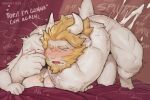 3:2 ambiguous_penetration anthro asgore_dreemurr biped blonde_hair boss_monster_(undertale) bovid caprine covering covering_mouth dialogue duo erection female female_penetrated fur genitals goat hair hi_res horn jewelry kokosetto male male/female male_penetrating male_penetrating_female mammal multicolored_body necklace necklace_only nude nude_female nude_male overweight overweight_anthro overweight_male penetration penile penile_penetration penis sex toriel undertale_(series) white_body white_fur