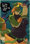 2024 absurd_res anthro belt big_breasts biped black_bodysuit black_clothing black_fingernails black_nails black_skinsuit blue_background bodysuit border bracelet breasts catfish clothing colored_nails cosplay countershade_arms countershade_face countershade_neck countershading dated dio_brando english_text female fingernails fish gatogenerico gold_(metal) gold_bracelet gold_ear_ring gold_headband gold_jewelry green_belt green_body green_lips green_skin hair heart_buckle heart_symbol hi_res jewelry jojo&#039;s_bizarre_adventure lily_sardine lips long_tail looking_at_viewer marine nails one_eye_closed orange_hair pose short_hair signature simple_background skinsuit slightly_chubby slightly_chubby_anthro slightly_chubby_female solo speech_bubble tail text thick_tail tight_clothing white_border wink yellow_trousers