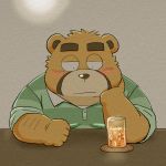  2020 anthro blush brown_body brown_fur clothing fur humanoid_hands kemono male mammal overweight overweight_male shirt solo topwear toshi_(artist) ursid 