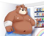  2020 anthro belly black_nose brown_body brown_fur fur humanoid_hands kemono male mammal moobs navel nipples overweight overweight_male solo toshi_(artist) ursid 