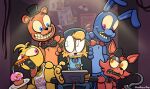 among_us animatronic anotherartboy anthro avian bear bib bird blue_eyes bonnie_(fnaf) braces canid canine cheetah chica_(fnaf) chicken clothed clothed_anthro clothed_female clothing cupcake english_text felid feline female five_nights_at_freddy&#039;s food fox foxy_(fnaf) freckles freddy_(fnaf) fully_clothed fully_clothed_anthro fully_clothed_female fur galliform gallus_(genus) group hi_res innersloth lagomorph leporid machine male mammal office orange_eyes overhead_lighting phasianid pink_eyes poster purple_eyes rabbit robot scared scottgames security security_guard smile spazz_mccheetah spots teeth text wide_eyed yellow_body yellow_fur