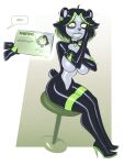 2025 after_transformation anthro bear bell bell_collar big_breasts black_hair black_latex boots breasts c91 clothing collar female footwear giant_panda green_highlights green_latex hair hi_res high_heeled_boots high_heels highlights_(coloring) id_card implied_transformation latex latex_body mammal multicolored_body scut_tail shoes short_tail sitting solo tail white_latex zipper zipper_mouth