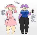 2025 5_fingers anthro audino belly big_breasts biped blue_eyes bottomwear breasts closed_smile clothed clothing collared_shirt dress_shirt duo english_text exclamation_point eyebrows eyelashes female fingers fluffy fluffy_tail fur generation_5_pokemon gesture green_eyes half-closed_eyes hand_gesture hand_on_hip hat headgear headwear hi_res latiar looking_at_another mouth_closed narrowed_eyes nintendo nurse nurse_clothing nurse_hat nurse_headwear one_eye_closed pants pink_body pokemon pokemon_(species) pokemorph pupils purple_body shiny_pokemon shirt sibling_(lore) sister_(lore) sisters_(lore) smile standing tail text topwear v_sign white_body white_fur white_pupils