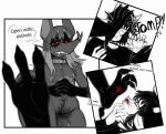 3_toes anthro balls bat blood bodily_fluids body_hair bullying demon demon_humanoid dominant dominant_anthro dominant_male dondon duo english_text feet flaccid foot_fetish foot_focus foot_on_face genitals happy_trail humanoid male male/male mammal nipple_piercing nipples nosebleed nude_anthro nude_male penis piercing profanity pubes red_eyes simple_background stomping submissive submissive_male text toes white_background wounded