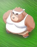 2020 anthro brown_body brown_fur clothing footwear fur humanoid_hands kemono male mammal overweight overweight_male sandals shirt solo topwear toshi_(artist) ursid 