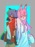  2020 3:4 anthro black_hair black_nose blue_body blue_eyes blue_fur blue_hair brand_new_animal brown_body brown_fur canid canine clothed clothing den_(artist) female fluffy fluffy_tail fox fur hair hi_res jacket long_hair looking_at_viewer mammal michiru_kagemori multicolored_hair nazuna_hiwatashi pink_body pink_fur pink_hair raccoon_dog short_hair smile studio_trigger tanuki topwear white_body white_fur 