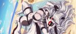 2024 3_toes anthro artist_name bathing beach beach_umbrella bedroom_eyes big_breasts black_nose breasts bubble bubble_censorship canid canid_demon canine carbonfloof cloud convenient_censorship demon detailed_background ear_piercing ear_ring exhibitionism eye_through_hair eyebrow_through_hair eyebrows eyelashes fangs feet female fur grey_hair hair half-closed_eyes hellhound helluva_boss hi_res inner_ear_fluff long_hair looking_at_viewer loona_(helluva_boss) mammal mythological_canine mythological_creature mythology narrowed_eyes notched_ear nude nude_beach open_mouth open_smile outdoor_nudity outside parasol patreon piercing red_sclera ring_piercing sand seaside seductive shower showering sky smile soapy_breasts solo suds tail teeth text toes tongue tongue_out translucent translucent_hair tuft water wet white_body white_eyes white_fur
