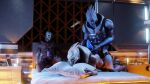 16:9 alien bed bioware celius_acillion electronic_arts furniture genitals group harness hi_res holding_penis imminent_sex kneeling lying male male/male mass_effect nude on_front penis pillow ralic_turman sitting trio turian widescreen