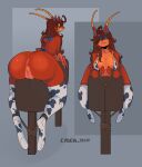 absurd_res antennae_(anatomy) anus areola areola_slip arms_tied arthropod big_areola big_breasts big_butt bodily_fluids bound breasts brown_hair butt centipede cleavage clothed clothing cow_suit cyber_d1e cyber_die_(cyber_d1e) female genital_fluids genitals green_eyes hair hi_res horn insect legs_tied legwear looking_at_viewer looking_back myriapod nude puffy_areola simple_background solo thick_thighs thigh_highs vaginal_fluids vulva