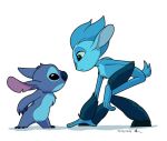  2020 alien artsicat black_eyes blue_body blue_claws blue_eyes blue_fur blue_hair blue_inner_ear blue_nose blue_skin cel_shading claws crossover disney experiment_(lilo_and_stitch) eye_contact fingers fur hair lilo_and_stitch looking_at_another male male_(lore) mune:_guardian_of_the_moon mune_(guardian_of_the_moon) no_sclera notched_ear purple_inner_ear simple_background size_difference stitch_(lilo_and_stitch) toe_claws unknown_species white_background 