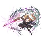  1girl animal_ears backless_dress backless_outfit black_dress blonde_hair breasts brooch brown_eyes butt_crack dress dress_flip dynamic_pose erune flower flower_brooch full_body funeral_dress granblue_fantasy hair_flower hair_ornament high_heels jewelry median_furrow medium_breasts official_art pantyhose puffy_sleeves shoulder_blades solo sword transparent_background weapon yuisis_(fire)_(granblue_fantasy) yuisis_(granblue_fantasy) 