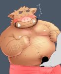  2020 anthro belly blush censored clothing erection eyes_closed genitals humanoid_hands kemono male mammal moobs navel nipples overweight overweight_male penis solo_focus suid suina sus_(pig) toshi_(artist) underwear wild_boar 