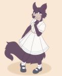  2020 anthro beastars canid canine canis cheek_tuft clothed clothing facial_tuft female footwear fully_clothed fur juno_(beastars) mammal nivarra shoes simple_background smile solo tan_background tuft wolf 