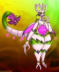 2025 absurd_res anthro arthropod belly bodily_fluids breasts digital_media_(artwork) elemental_creature female flora_fauna genitals hi_res if_hell_had_a_taste insect nipples non-mammal_breasts nude open_mouth pfalum_chrysalis plant saliva slightly_chubby slightly_chubby_anthro slightly_chubby_female solo tongue tongue_out viroveteruscy vulva wide_hips wings