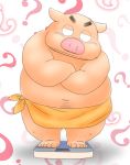  2020 ? anthro belly domestic_pig kemono male mammal navel overweight overweight_male solo suid suina sus_(pig) toshi_(artist) towel 