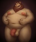  anthro balls belly dagapuff felid genitals lion male mammal navel nipples nude overweight overweight_male pantherine penis smile solo teeth tongue tongue_out 