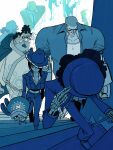  2girls 6+boys absurdres afro antlers brook_(one_piece) buzz_cut cane commentary cowboy_hat cross curly_eyebrows earrings edpan facial_hair franky_(one_piece) full_body goatee hand_on_own_hip hat headphones highres holding holding_cane horns japanese_clothes jewelry jinbe_(one_piece) kimono long_nose medium_hair monkey_d._luffy multiple_boys multiple_girls nami_(one_piece) nico_robin one_piece reindeer_antlers roronoa_zoro sanji_(one_piece) sash short_hair skeleton stairs straw_hat_pirates suit sunglasses tony_tony_chopper tusks usopp very_short_hair 