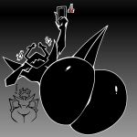 2025 annoyed anthro antlers big_butt black_antlers black_body black_line_art black_phone breasts butt butt_focus colored_line_art cross-popping_vein dark_body dark_butt deer deltarune digital_media_(artwork) electronics exclamation_point featureless_legs female female_anthro glistening glistening_butt gradient_background hand_on_cheek hand_on_own_cheek hands_on_hips hands_on_own_hips hi_res holding_object holding_phone horn huge_butt huge_thighs looking_down mammal nanodude78 phone raised_arm roaring_knight shadow_creature simple_background solo thick_thighs undertale_(series) white_line_art wide_hipped_anthro wide_hipped_female wide_hips