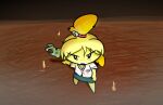 2018 3_fingers animal_crossing anthro bell_hair_tie black_eyebrows black_eyes black_nose blonde_hair bottomwear button_(fastener) canid canine canis clothed clothed_anthro clothed_female clothing colored cookieboy011 digital_drawing_(artwork) digital_media_(artwork) domestic_dog english_description eyebrow_through_hair eyebrows featureless_legs female female_anthro fingers fluffy_ears full-length_portrait fully_clothed fully_clothed_anthro fully_clothed_female fur furrowed_brow furrowed_eyebrows green_bottomwear green_clothing green_skirt green_topwear green_vest hair isabelle_(animal_crossing) looking_at_viewer mammal multicolored_hair nintendo orange_ears orange_hair outside pockets ponytail portrait pupils red_hair_tie shaded shih_tzu skirt solo standing throwing throwing_clothing topwear toy_dog translucent translucent_hair two_tone_hair vest white_dress_shirt white_pupils yellow_body yellow_fur
