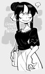  ... 1girl animal_print bag bags_under_eyes bat_print black_hair breasts character_name dress english_commentary glasgow_smile hair_bun handbag highres jaggy_lines large_breasts long_fingers long_hair looking_at_viewer mixed-language_commentary monochrome multicolored_hair noss_&amp;_zakuro noss_(rariatto) rariatto_(ganguri) short_sleeves smile spoken_ellipsis streaked_hair vampire wavy_mouth white_dress white_hair 