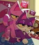 absurd_res anal anal_penetration animal_crossing anthro anthro_on_anthro anthro_penetrated anthro_penetrating anthro_penetrating_anthro bed bed_sheet bedding bedroom bedroom_eyes black_body black_fur blush blush_lines bob_(animal_crossing) bodily_fluids bored butt butt_grab collar comedy_central detailed_background distracted distracted_sex doggystyle domestic_cat dripping duo eyeshadow feet felid feline felis from_behind_position fur furniture genital_fluids genitals grabbing_sheets half-closed_eyes hand_on_butt hi_res humanoid_genitalia humanoid_penis kenneth_mccormick makeup male male/male male_penetrated male_penetrating male_penetrating_male mammal markings mistakeharvest motion_lines multicolored_body multicolored_fur narrowed_eyes nintendo nosensebeing nude on_bed onomatopoeia pawpads paws penetration penis plushie poster precum precum_drip punchy_(animal_crossing) purple_body purple_eyeshadow purple_fur seductive sex sound_effects south_park speech_bubble sweat sweatdrop tail tail_markings text tv_remote whiskers white_body white_fur white_penis yellow_eyes
