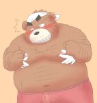  2020 anthro belly black_nose blush bulge clothing eyes_closed kemono male mammal moobs navel nipples overweight overweight_male solo_focus toshi_(artist) underwear ursid 