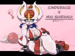 2025 anthro artist_name asian_clothing big_breasts big_ears blue_eyes breasts buckteeth cheek_tuft chinese_clothing chinese_dress cinderace cleavage clothed clothing cosplay deep_cleavage dress east_asian_clothing eyebrows eyelashes facial_tuft fatal_fury female fingerless_gloves fur generation_8_pokemon gloves hair handwear hi_res looking_at_viewer mai_shiranui meeart117 nintendo open_mouth orange_hair pink_nose pokemon pokemon_(species) red_clothing red_dress short_hair solo teeth text thick_thighs tongue tuft twitter_handle white_body white_fur wide_hips